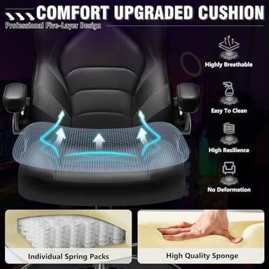 BestGlory Gaming Chair, Leather High-Back Home Office Desk Chair with Flip-Up Arms, Ergonomic Padded Rolling Wheels Swivel Tilt Gamer Computer Chair with Comfy Lumbar Support, Height Adjustable, Black - Image 5