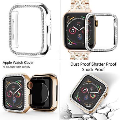 SUPOIX Compatible with Apple Watch Band 45mm + Case, Women Jewelry Bling Diamond Replacement Metal Strap & Soft TPU Bumper Protective Case for iWatch Series 7/8/9(Champagne) - Image 3