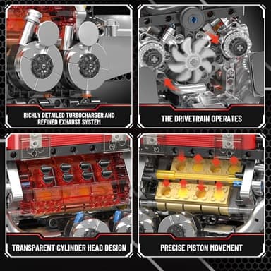 Mould King W16 Engine Building Blocks Set, 10163 Combustion Engine Model That Runs, Mini Engine Build Kit for Adults with Battery and Motor, Engineering Construction STEM Toy (952 Pcs) - Image 4