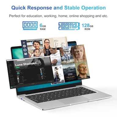 Laptop Computer, 14 inch Laptop Dual-Core Cerelon N4000 6GB RAM 128GB SSD Portable Laptop, 1366x768 IPS Display Fanless Design Laptop PC, WiFi 2.4/5G, BT 5.0, USB 3.0, Mini HDMI, Include USB-C Hub - Image 5