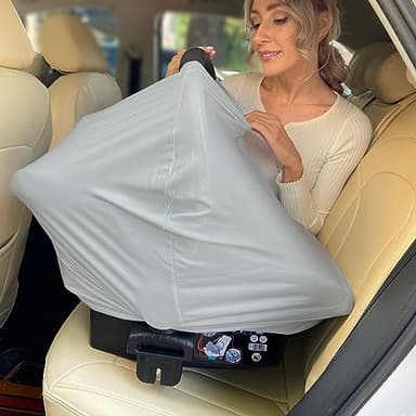 Breathable Car Seat Cover for Babies – Multi-Purpose Soft Rayon Nursing Cover for Breastfeeding, High Stretchy Infant Carseat Canopy, Stroller Cover (Smooth Rayon, Light Grey) - Image 6