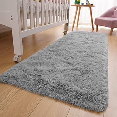 YJ.GWL Shag Runner Rug Non Slip for Bedroom Living Room Soft Small Rugs for Dorm, 2x6 Feet Grey Plush Carpet Runner for Nursery Dorm, Fuzzy Bedside Rug for Kids Boys Girls Room Home Decor - Image 6