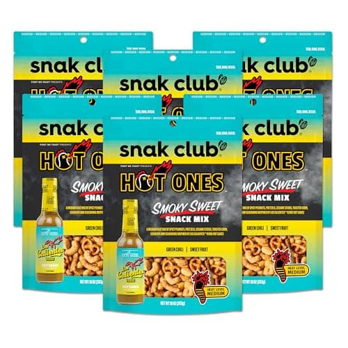 Snak Club x Hot Ones Smoky Sweet Snack Mix, Spicy Snack with Peanuts, Pretzels, Sesame Sticks, Toasted Corn & Cashews, Inspired by Hot Ones Hot Sauce, 10 oz Resealable Bag (6 Count) - Image 1