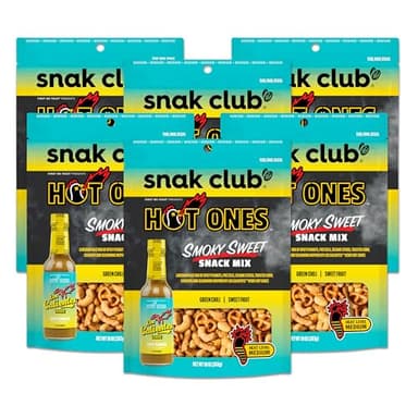 Snak Club x Hot Ones Smoky Sweet Snack Mix, Spicy Snack with Peanuts, Pretzels, Sesame Sticks, Toasted Corn & Cashews, Inspired by Hot Ones Hot Sauce, 10 oz Resealable Bag (6 Count) - Image 1