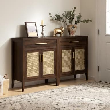 SICOTAS Buffet Cabinet - 30“ Sideboard Cabinet Modern Credenza with Drawers and Metal Mesh Doors, Accent Buffet Table Coffee Bar for Living Room Kitchen Entryway Hallway, Espresso Walnut - Image 9