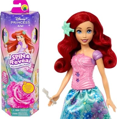 Mattel Disney Princess Ariel Fashion Doll Set, Spin & Reveal with 11 Surprises Including 5 Accessories, 5 Stickers & Play Scene, Inspired by Movie - Image 1