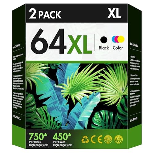 64XL Black/Tri-Color Ink Cartridges for HP Ink 64 for HP 64XL Ink Cartridge Combo Pack Use for HP Envy Photo 7855 7858 7155 6255 6252 Inspire 7900e Series 7200e 6155e Tango X Terra (1 Black, 1 Color) - Image 1