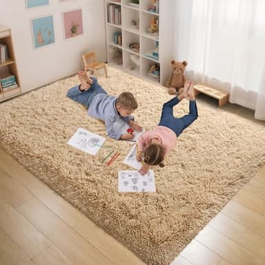 ULTSOFE 5x8 Fluffy Soft Beige Rug for Living Room Bedroom, Large Area Rugs Super Soft Shaggy Carpet for Classroom Kids Babys Playroom Toddler Nursery Dorm Home, Modern Indoor Non Slip Rug - Image 3