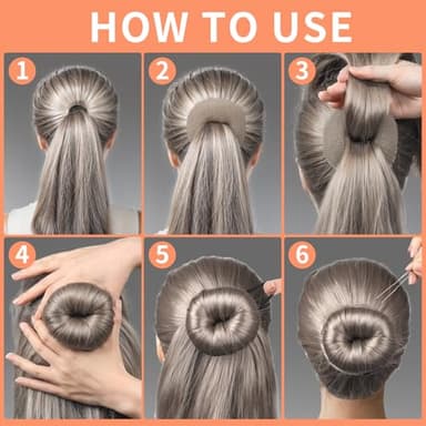 FANDAMEI Donut Bun Makers- 4PCS Extra Small 4 PCS Small Hair Bun Maker for Kids, Ballet Bun Donuts for Hair, with 5 Elastic Hair Ties and 40 Pins (Tan Brown) - Image 7