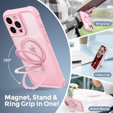MOCCA Design for iPhone 16 Pro Max Case with Magnetic Invisible Stand [Full Camera Protection] [Compatible with Magsafe] Military Drop Shockproof Translucent Matte Phone Case Cover 6.9",Pink - Image 4