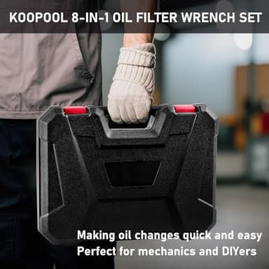 KOOPOOL Oil Filter Wrench Set, 8 Piece Adjustable Oil Filter Pliers 2-3/4" to 5-1/4", 9" & 12" Universal Oil Filter Removal Tool with 1/2" to 3/8" Adapter, Organized in Storage Case (8-Piece Set) - Image 8