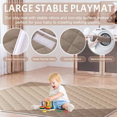 Omzer Baby Playpen with Mat 71"×59" - Extra Large Playpen for Babies and Toddlers with Mat Included, Safety Playard for Baby with Gate, All-Wrapped Soft Sponge Baby Gate Playpen with Stable Mat Velcro - Image 3