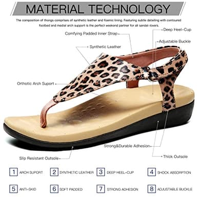 UTENAG Womens Arch Support Sandals Orthotic Adjustable Thong Flip Flops Leopard 8.5 - Image 4