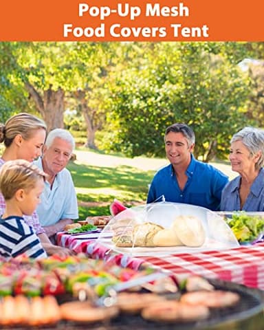 Anpro Food Covers for Outdoors - 1 Extra Large (40"x25") + 4 Large (17"x17") Pop-Up Mesh Food Tents, Collapsible Reusable Bug-Proof Nets for Picnics, BBQs & Camping, Stainless Steel Frame - Image 7