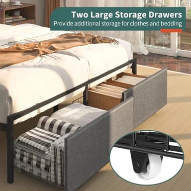 Yoobure Queen Bed Frame with Headboard, Platform Bed Frame Queen Size, Heavy Duty Bed Frames with 2 Storage Drawers, Bedframe with Charging Station & LED Light, No Box Spring Needed, Noise Free - Image 6