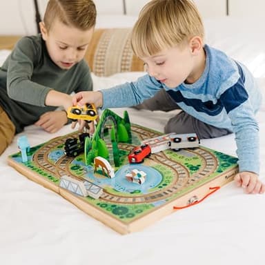 Melissa & Doug Take-Along Railroad Tabletop Playset with Wooden Train Toys, Animals & Scenery Play Pieces, Preschool Learning Toys for Girls & Boys 3+ - FSC Certified - Image 2