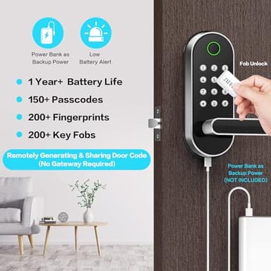 Keyless Entry Fingerprint Smart Lock with Handle & Keypad: Sifely Biometric Digital Electronic Lock with Code, Electric Deadbolt Door Knob for Front, Interior, Exterior & Bedroom Doors (Silver) - Image 3