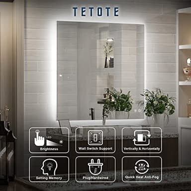 TETOTE 36 x 36 Inch LED Backlit Mirror with Light Bathroom,Anti-Fog,Dimmable,CRI90+,IP 54Water Proof,Vanity Mirror with Light,Wall Mounted,Horizontal/Vertical - Image 7