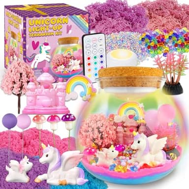 Unicorn Terrarium Crafts Kit for Kids-LED Night Light Up & Remote Unicorn Birthday Gifts Toys for Girls Ages5 6 7 8 9 10 Year Old-Christmas Gifts for Girls - Image 1