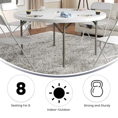 Flash Furniture 5' Round All-Occasion Plastic Folding Event Table for Parties and Trade Shows, Folding Banquet Table for Indoor/Outdoor Events, White - Image 5