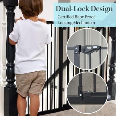 InnoTruth Baby Gate 29–39.6" Wide, 30" Tall Dog Gate for Stairs and Doorways, Pressure Mounted Metal Pet Gate with Dual Lock, Easy Walk-Through and Expandable Design, Black - Image 5