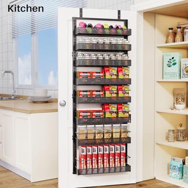 Over the Door Pantry Organizer - 8 Tier Adjustable Pantry Door Spice Organizer, Large Capacity Hanging Door Spice Rack for Kitchen Pantry Organizers and Storage (Black, 17"W x 6"D x 69"H) - Image 8