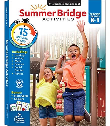 Summer Bridge Activities Kindergarten to 1st Grade Workbooks, K-1 Activity Book With Math, Reading Comprehension, Science, Fitness, Social Studies, Writing Practice, and Flash Cards (Volume 2) - Image 1