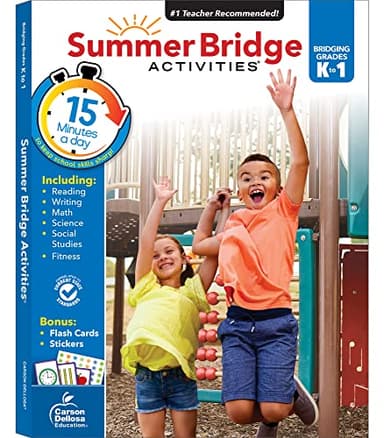 Summer Bridge Activities Kindergarten to 1st Grade Workbooks, K-1 Activity Book With Math, Reading Comprehension, Science, Fitness, Social Studies, Writing Practice, and Flash Cards (Volume 2) - Image 1