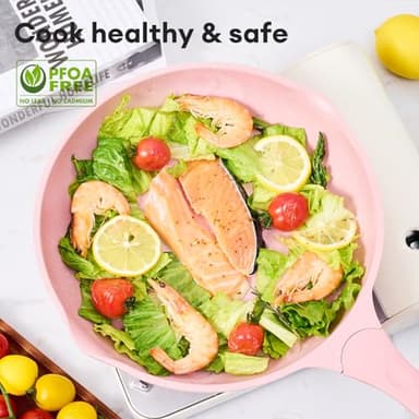 JEETEE Nonstick Frying Pans Set, Skillets Set 3 Pcs, 8" 9.5" 11" Granite Non-Stick Frying pan, Cookware Set with Bakelite Handle, Compatible with All Stovetops (Gas, Electric & Induction), Pink - Image 4