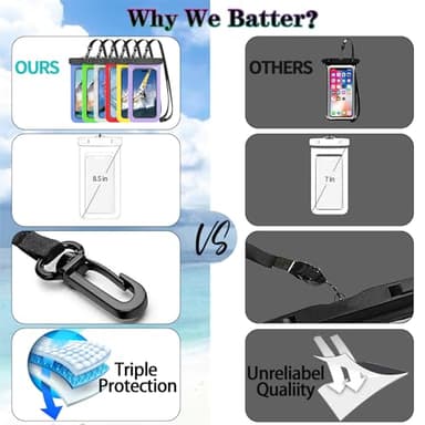 Famoby Up to 8.3" 5 Pack Multicolor Universal Waterproof Phone Pouch, Phone Waterproof Case Dry Bag,Protection Level: IP68,Outdoor Sports for Apple iPhone,Samsung,and More,Black,Blue,Pink,Orange,Green - Image 4