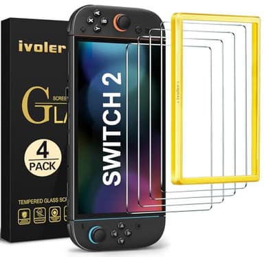 ivoler 4-Pack Tempered Glass Screen Protector Designed for Nintendo Switch 2 2025 with [Alignment Frame] Transparent HD Clear[Updated Version] Screen Protector for Switch 2 7.9'' - Image 1