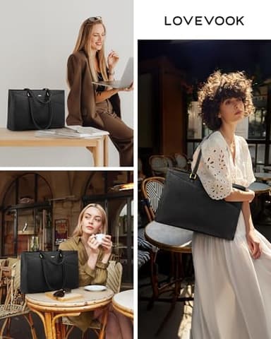 LOVEVOOK Laptop Bag for Women,15.6 Inch Laptop Tote Bag for Women,Vintage Leather Work Tote Bags Computer Teacher Bag,Waterproof Business Office Briefcase - Image 6