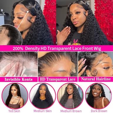Nervoss 36Inch Deep Wave Lace Front Wigs Human Hair 200% Density 13x6 HD Transparent Deep Curly Lace Front Wigs for Women Pre Plcked Glueless Wigs with Baby Hair - Image 4