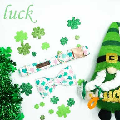 Bobo Rainbow St Patrick's Dog Collar with Bowtie-Trefoil Dog Collar Adjustable Cute Pet Collar Cotton Clovers Dog Collar Dog Collar Holiday Puppy Collar Metal Buckle Collar Gift for Small Dogs - Image 4