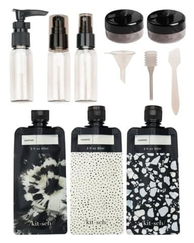 Kitsch 11 PCS Travel Bottles for Toiletries – Travel Essentials Kit for Shampoo, Conditioner, Lotion & More - TSA Approved Travel Bottles, Leak-Proof Refillable Travel Size Containers - Black & Ivory - Image 9