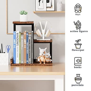 Gannyfer Desk Shelf Organizer - Wood Desktop Shelf, Freestanding Desk Hutch Office Decor, 3 Tier Storage Display Rack, Small Bookshelf with Metal Frame for Books/Plants/Toys (Natural Wood Color) - Image 7