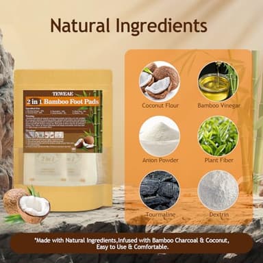 TEWEAE 2 in 1 Foot Pads, 24Pads Bamboo Vinegar Coconut Shell Powder Feet Pads with ''Stay in Place'' Bigger Adhesive Sheet - Image 2