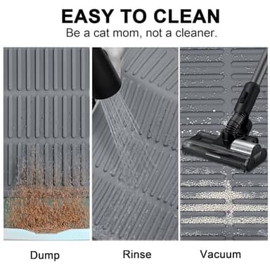 PetNova Large Cat Litter Mat: Smooth Silicone Raised Grooves Reduce Tracking - Pee Vomit Soft Stool 30s Rinse-Clean No-Scrub - Soft on Paws for Senior & Multi-Cat Homes - Image 5