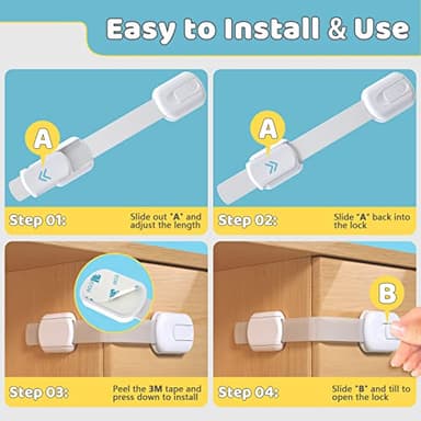 4our Kiddies Child Safety Cabinet Locks for Babies (6 Pack), Child Proof Latches for Cabinets and Drawers Doors, Baby Proofing Cabinet Strap Locks for Cupboard and Closet with 6 Pcs Extra 3M Adhesives - Image 6