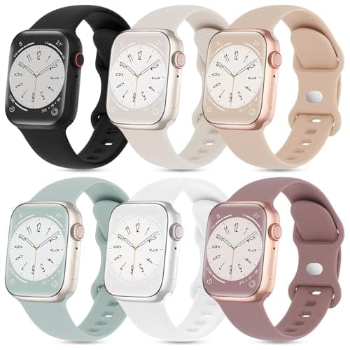 6 Pack Silicone Sport Bands Compatible with Apple Watch Band 38mm 40mm 41mm 42mm 44mm 45mm 46mm 49mm Women Men, Soft Strap Waterproof Wristband for iWatch Series 10 9 8 7 6 5 4 3 2 1 Ultra SE - Image 1