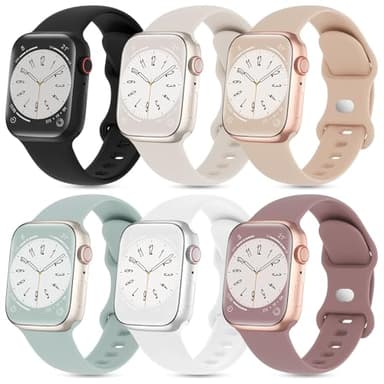 6 Pack Silicone Sport Bands Compatible with Apple Watch Band 38mm 40mm 41mm 42mm 44mm 45mm 46mm 49mm Women Men, Soft Strap Waterproof Wristband for iWatch Series 10 9 8 7 6 5 4 3 2 1 Ultra SE - Image 1