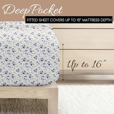Linen Market 4 Piece Queen Sheet Set - Breathable, Double-Brushed Patterned Cooling Sheets – Oeko-TEX Certified Ultra Soft & Wrinkle-Free 16" Deep-Pocket Queen Sheets - Easy Care Blossoms Light Blue - Image 5