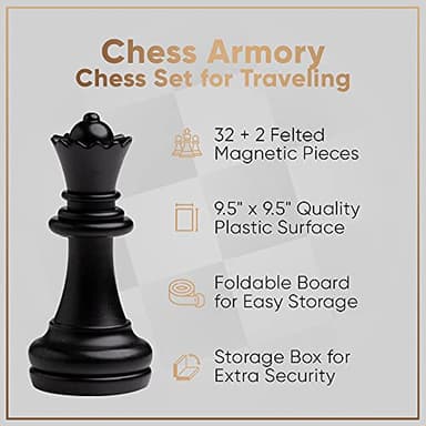 Chess Armory Magnetic 9.5 Inches Travel Chess Set - Folding Board with Storage Box & 2 Extra Queen. - Image 4