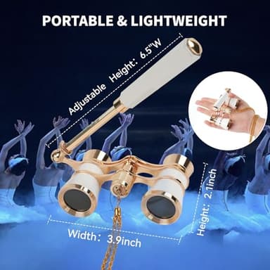 BOSTRON 3X25 Opera Glasses Binoculars Compact with Adjustable Handle & Chain, Portable Vintage Theater Glasses Mini Binoculars for Adults Women Kids for Music Concerts Opera Houses Cinema（White） - Image 4