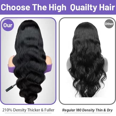 Ghios 13x6 Lace Front Wigs Human Hair Body Wave 30 Inch HD Lace Frontal Wigs Human Hair Body Wave Human Hair Wig for Women 210% Density Pre Plucked with Baby Hair Natural Black - Image 7