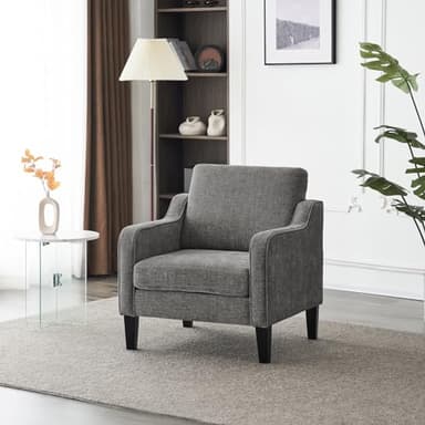 VINGLI Accent Chairs for Living Room Chairs Reading Chair Mid Century Modern Chair Soft Chenille Sofa Chair Upholstered Arm Chair Comfy Chair Side Chair (Light Grey Chenille) - Image 2