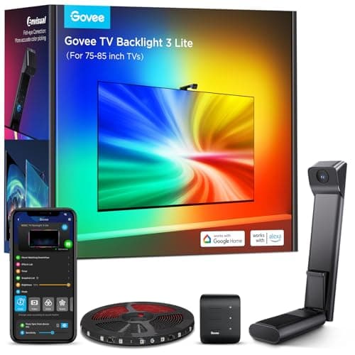 Govee TV Backlight 3 Lite with Fish-Eye Correction Function Sync to 75-85 Inch TVs, 16.4ft RGBICW Wi-Fi LED Strip Lights with Camera, 4 Colors in 1 Lamp Bead, Voice and APP Control, Adapter - Image 1