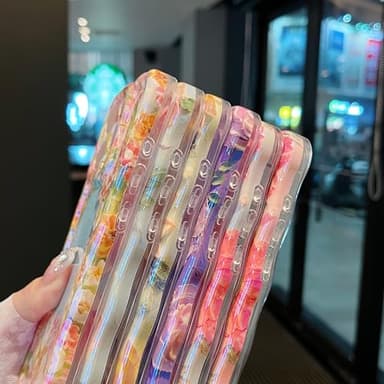 XIZYO Case for iPhone 16 Pro Max, Colorful Retro Oil Painting Flower Cute Floral Aesthetic Curly Wave Frame Laser Glossy Reflective Exquisite Stylish Protective Cover Women Girls-Flower/Purple - Image 7