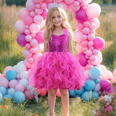 Suppromo Hot Pink Tutu Dress for Girls Princess Party Dress for Baby Sparkly Tulle Sequin Fairy Dresses for Kids Sneaker Ball Gown Prom Dance Graduation Birthday Graduation Halloween Outfit 11-12T - Image 3