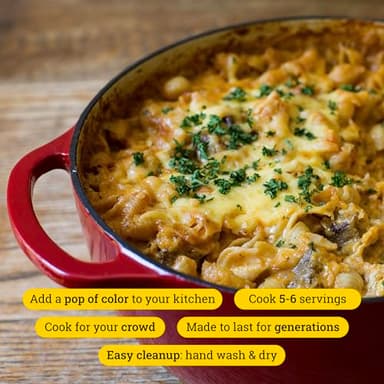 Lodge 6 Quart Enameled Cast Iron Dutch Oven with Lid – Dual Handles – Oven Safe up to 500° F or on Stovetop - Use to Marinate, Cook, Bake, Refrigerate and Serve – Island Spice Red - Image 3